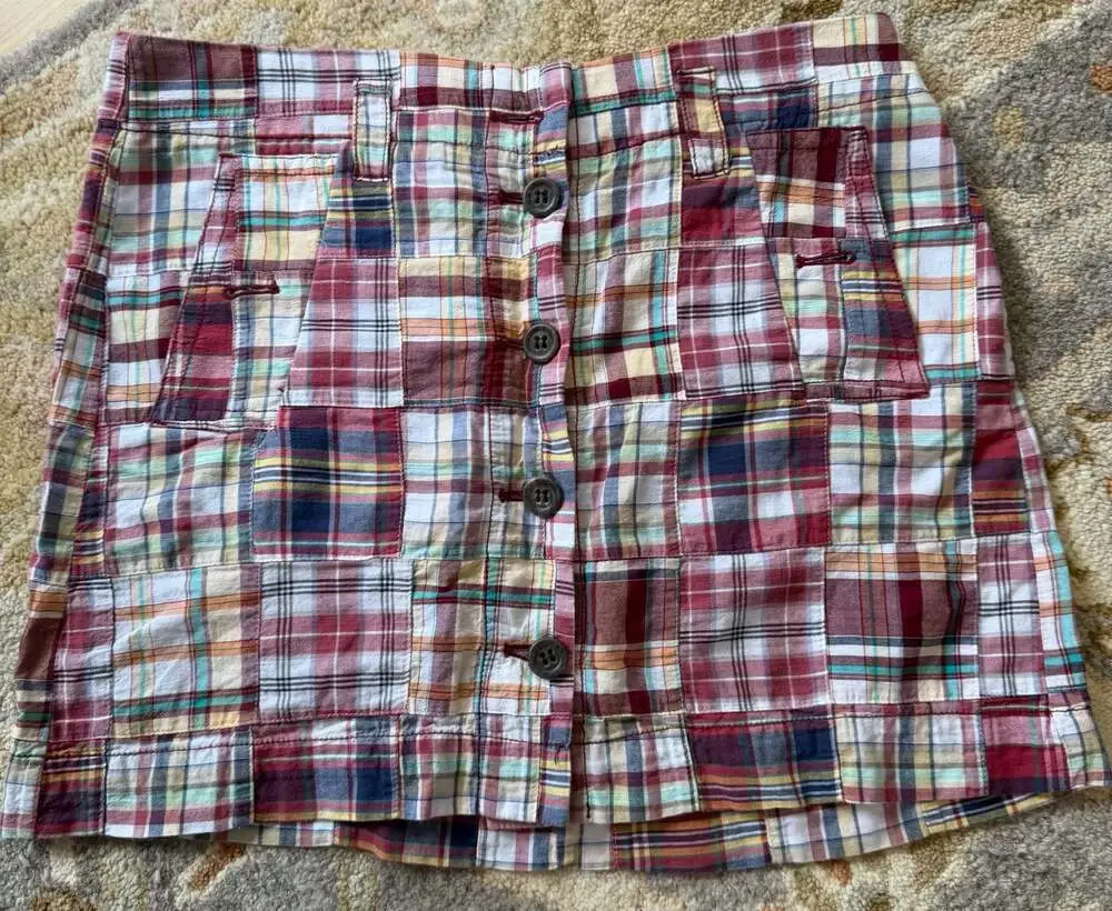 J. Crew Madras Plaid Patchwork Cotton Mini Skirt